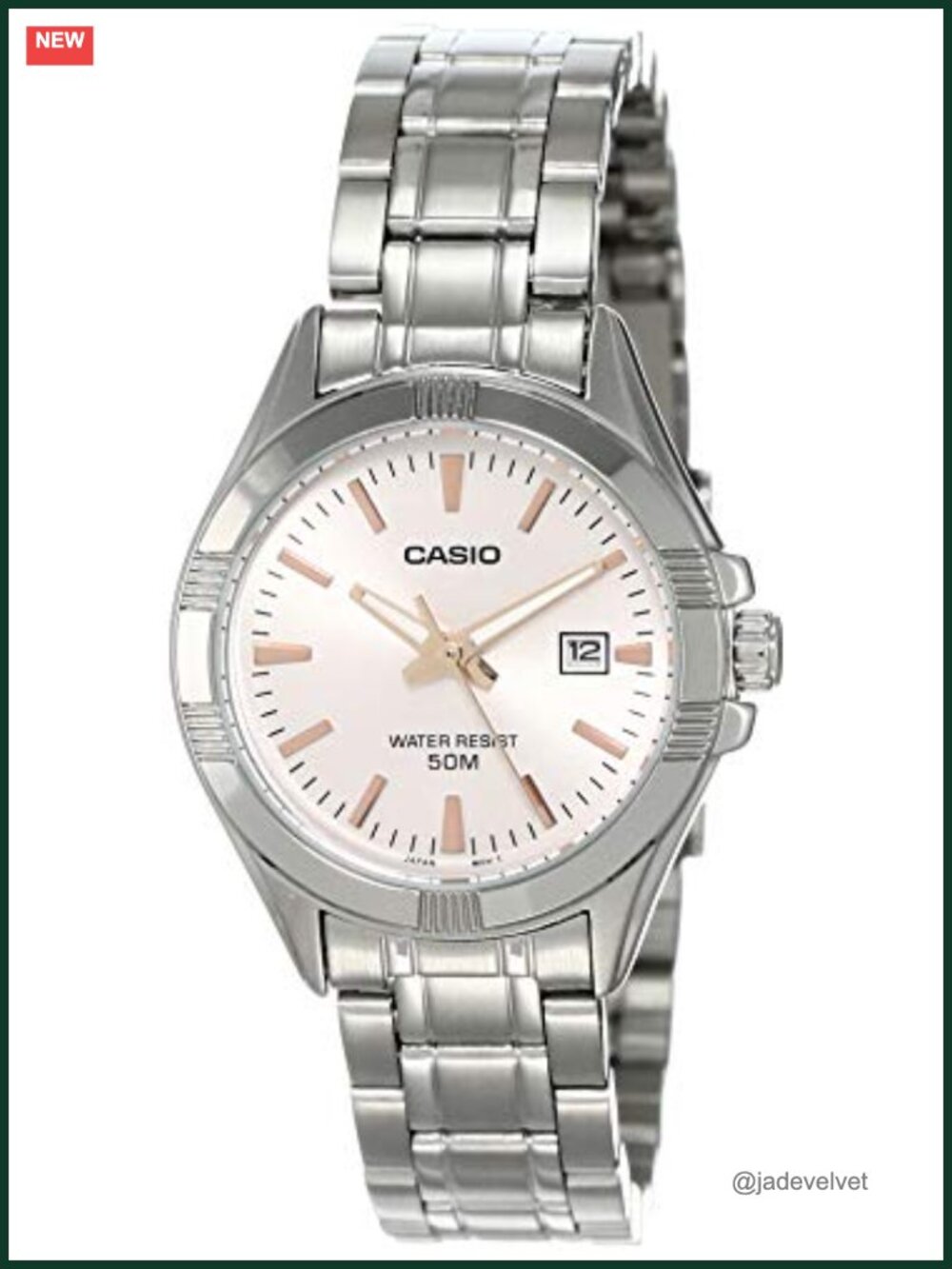 Casio Women's Stainless Steel Analog Watch with Date, Mineral Crystal